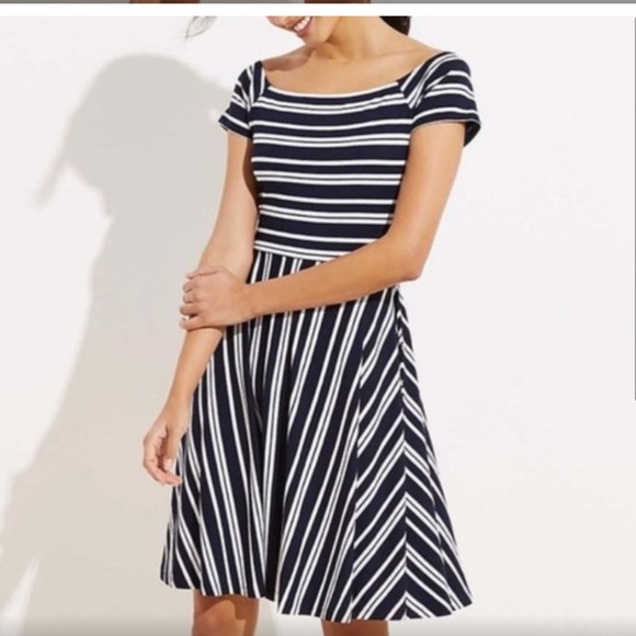 LOFT Dresses Ann Taylor Loft Navy Blue White Stripe Open Criss